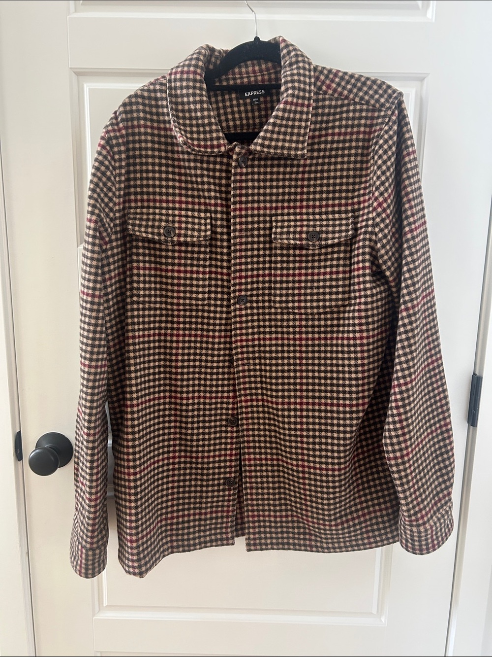 Express Brown & Red Houndstooth Button-Up Jacket